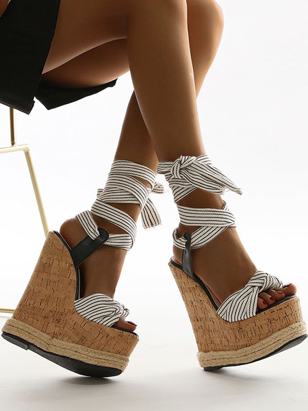 Wedge Sandals For Women Amazing Canvas Lace Up Open Toe White Wedge Sandals