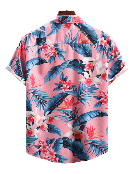 Milanoo Casual Shirt For Man Turndown Collar Simple Oversized Printed Peach Men's Shirts