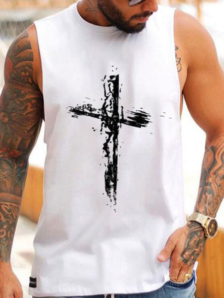 

Milanoo Men\' Clothing Tanks T-Shirts & Tanks Men Tank singlet Simple Oversized Jewel Neck Geometr, White;black