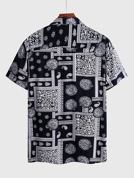 Milanoo Men's Casual Shirt Turndown Collar Chic Printed Black Men's Shirts