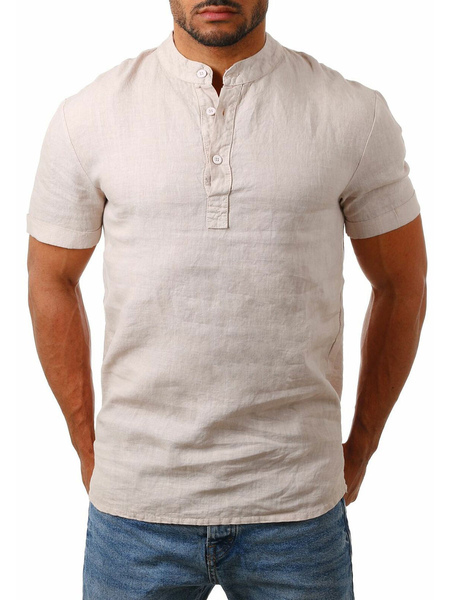 Milanoo Casual Shirt For Men Jewel Neck Casual Light Apricot Men's Shirts