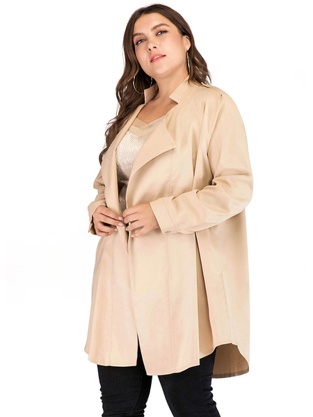 Milanoo Plus Size Coat For Women Flesh Color Stand Collar Long Sleeves Cotton Polyester Breathable O