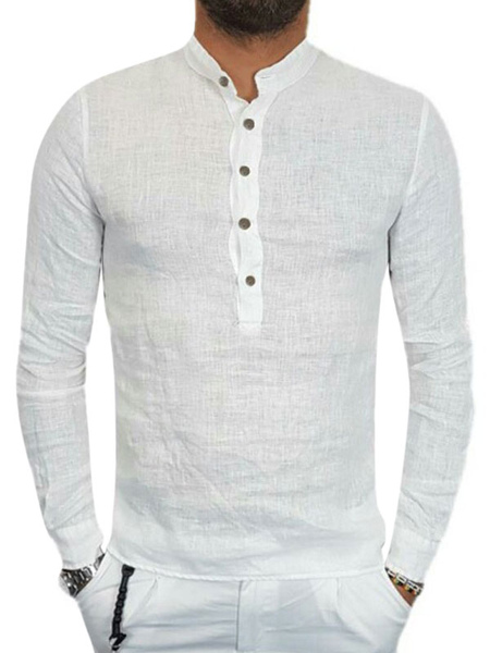 Milanoo Man's Casual Shirt Turndown Collar Casual White Men's Shirts