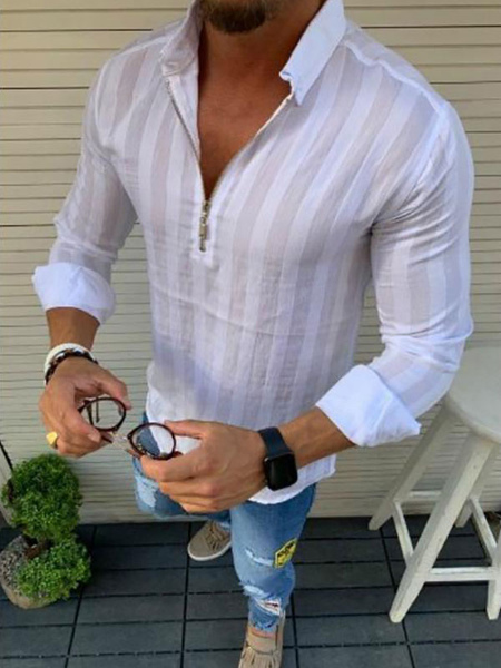Milanoo Chemise décontractée pour homme à col rabattu Chemises blanches pour hommes