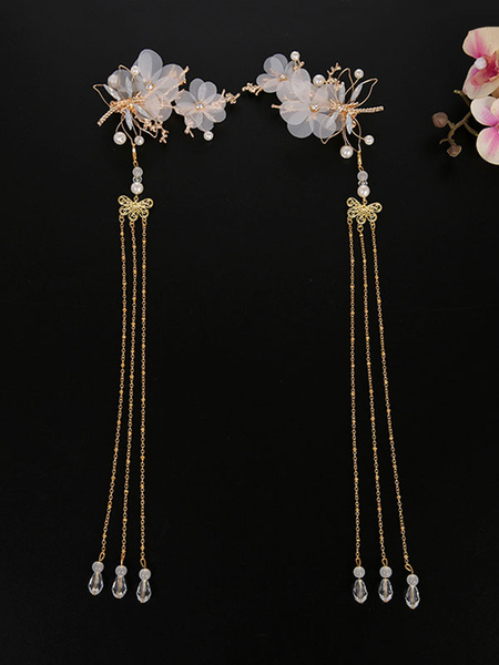 Image of Copricapo Lolita in stile cinese Fiori con frange in metallo rosa Sakura Pattern Head Accessori per fiori Accessori per capelli Lolita