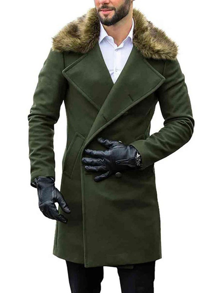 Milanoo Men's Jackets & Coats Men's Coats Turndown Collar Casual Green Handsome