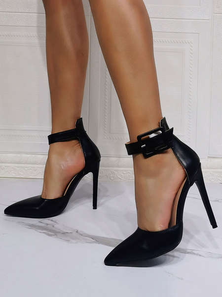 Milanoo High Heel Party Shoes Black Pointed Toe Stiletto Heel PU Upper Evening Shoes
