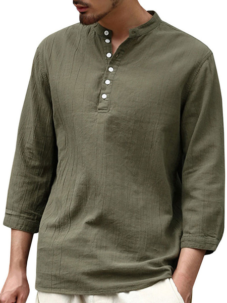 Milanoo Casual Shirt For Men Stand Collar Chic Hunter Green Men\\'s Shirts