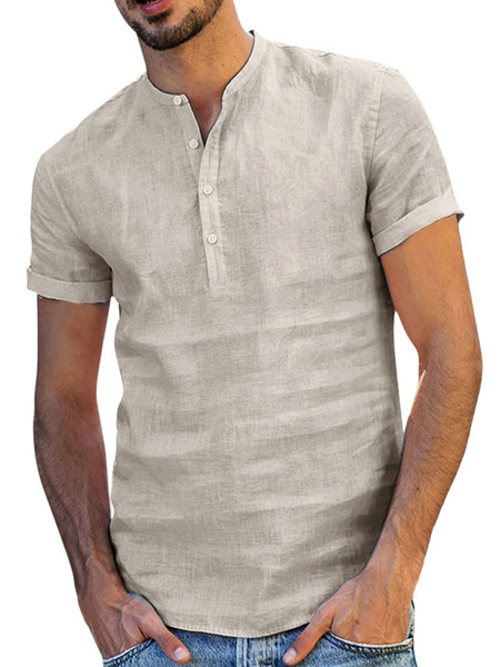 Milanoo Man's Casual Shirt Stand Collar Chic Light Gray Men's Shirts