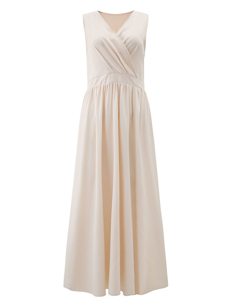 Party Dresses Burgundy V-Neck Sleeveless Polyester Long Semi Formal Dress
