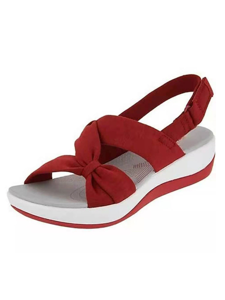 Milanoo Women Red Flat Sandals Bows Textile Chic Casual Summer Sandals
