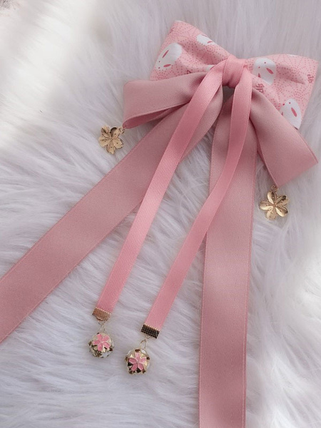 Image of Wa lolita copricapo rosa lino in cotone misto fiocchi fiori sakura modello arco copricapo lolita accessori per capelli