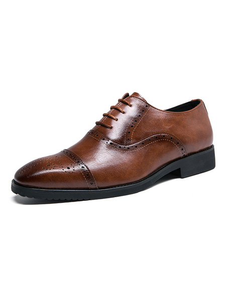 Milanoo Oxfords Shoes For Man Modern Round Toe Strap Adjustable PU Leather Brogues Shoes
