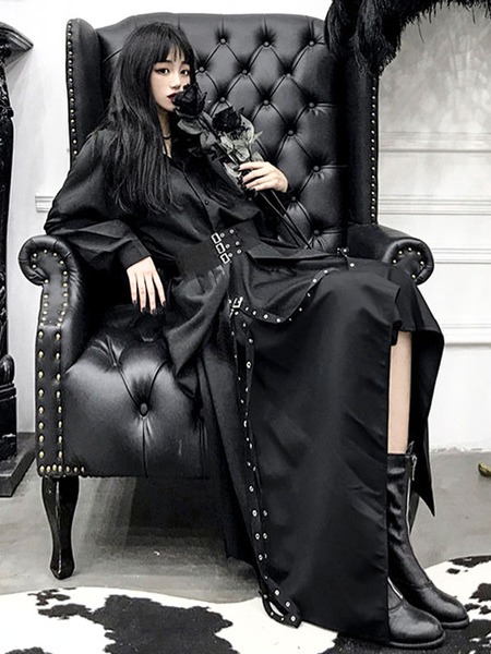 Milanoo Gothic SK Dress Black Skirt Polyester Daily Casual Long Skirt