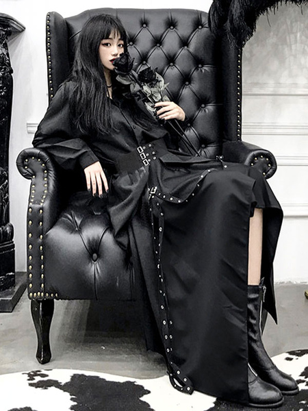 Image of Gothic Lolita Blouses nera maniche lunghe Gommommet metallic lolita camicia