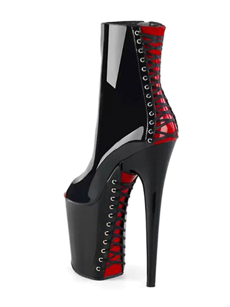 Milanoo Women Ankle Boots Sequined Cloth Black Zipper Open Toe High Platform High Heel Boots