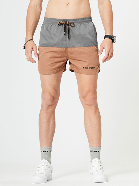 Milanoo Men\\'s Shorts Color Block Drawstring Waist Spring Running Grey Beach Bottoms