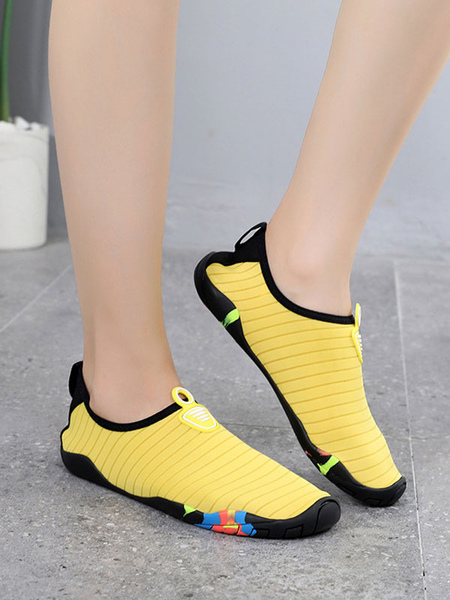 Milanoo Water Shoes Flat Elastic Fabric Printed Chic Yellow Water Shoes