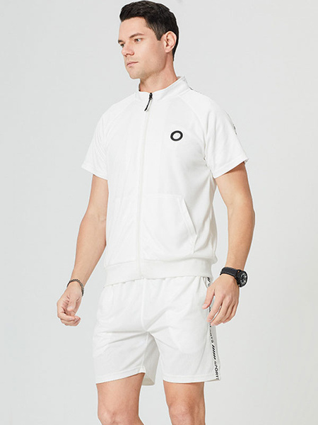 Milanoo Men\'s Activewear 2-Piece Short Sleeves White