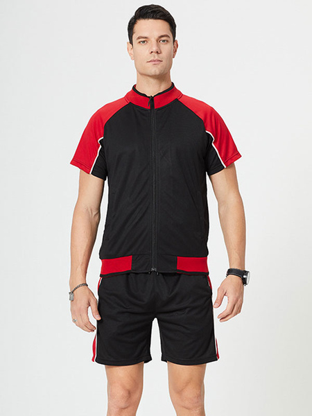 Milanoo Men\'s Activewear 2-Piece Color Block Short Sleeves Black