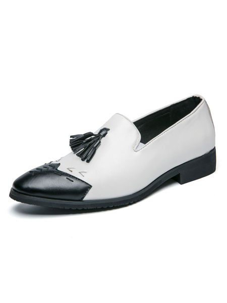 Milanoo Men Dress Shoes Fantastic Round Toe Slip-On Black PU Leather Shoes