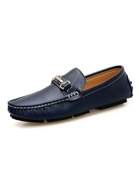 Milanoo Mens Loafer Shoes Cosy PU Leather Metal Details Slip-On