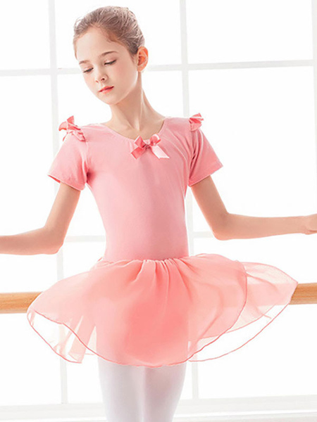 Image of Abito da balletto Ballerina da donna rosa per bambini Archi pieghettati Opere d&#39;arte senza schienale Abito in spandex di lycra Tunica da ballo