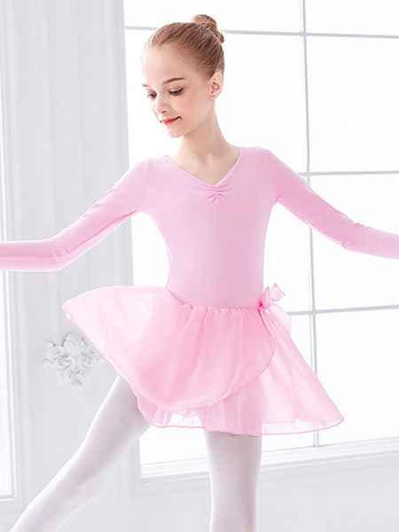 Milanoo Ballet Dress Pink Women\'s Kid\'s Dancer Bows Pleated Artwork Pleated Cotton Blend Dress Tun