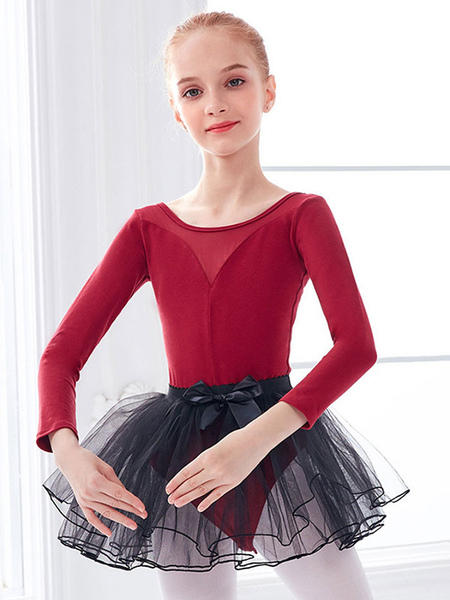 Milanoo Ballet Dress Red Women\'s Kid\'s Dancer Bows Pleated Color Block Pleated Cotton Blend Jumpsu