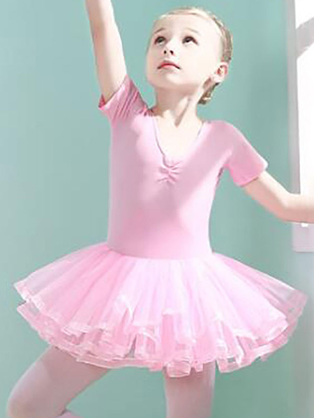 costumes de danse de ballet danseur enfants rose volants découpés en mélange de coton plissé robe tunique vêtements de performance fille