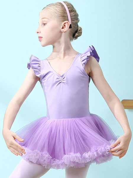 Image of Abito da balletto Lilla Ballerina per bambini da donna Ritagliata con volant Opera d&#39;arte Abito in misto cotone plissettato Tunica da ballo