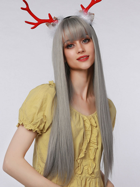 

Milanoo 26 inches Lolita Wigs Layered Heat-resistant Fiber Silver Lolita Accessories