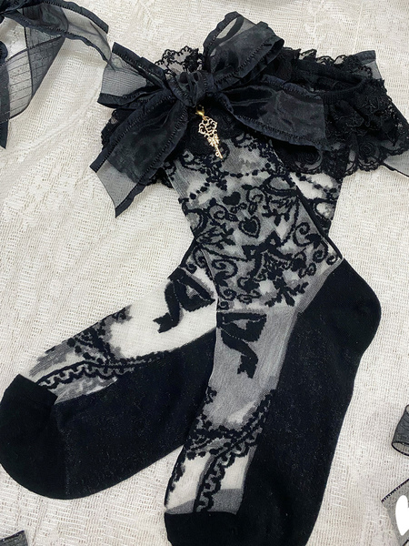 Milanoo Steampunk Lolita Stocking Black Lace Accessory Polyester Lace Lolita Socks