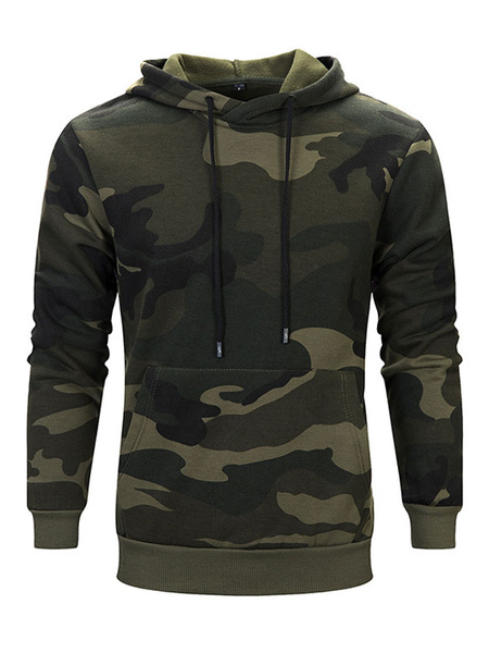 Milanoo Men Hoodies Hooded Long Sleeves Camouflage Polyester Sweatshirt