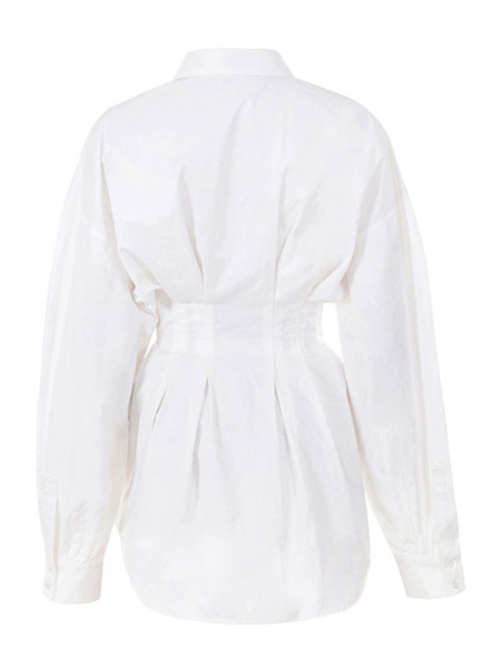 Dresses Shirt Dresses Midi Dress White Turndown Collar Long Sleeves Polyester