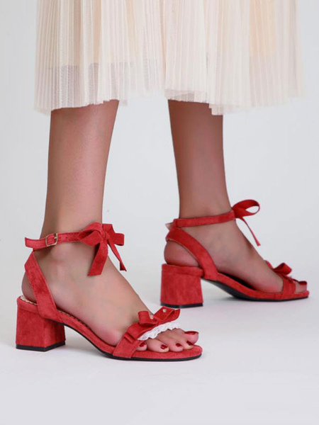 Milanoo Women's Block Heel Sandals in Red Vegan Leather