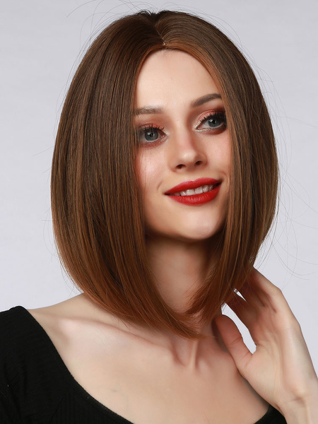 Milanoo Women Long Wig Coffee Brown Heat-resistant Fiber Synthetic Wigs