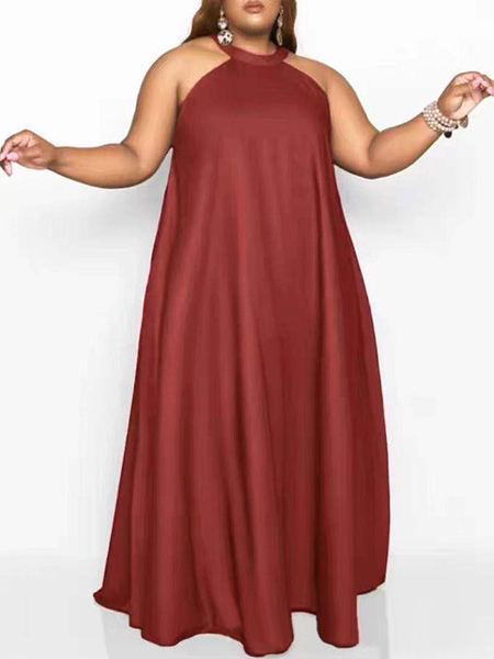 Milanoo Plus Size Dress For Women Jewel Neck Sleeveless Lycra Spandex Piping Long Dress