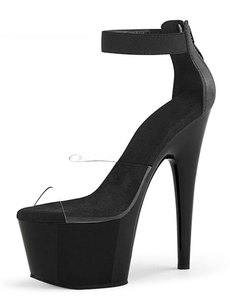 Milanoo Women's Clear Ankle Strap Platform Sexy Stiletto Heel Sandals in Black Vegan Leather