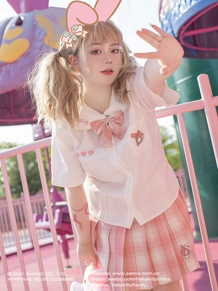 Milanoo Academic Lolita Blouses Bows Short Sleeves Top Lolita Top Bow Pink Lolita Shirt