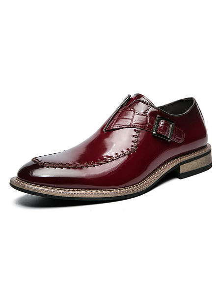 Milanoo Men's Stitching Buckle Oxfords Patent Leather