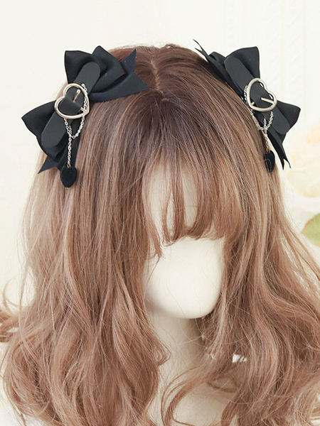 Milanoo Sweet Lolita Accessories Black Chains Polyester Fiber Headwear Hearts Pattern Miscellaneous