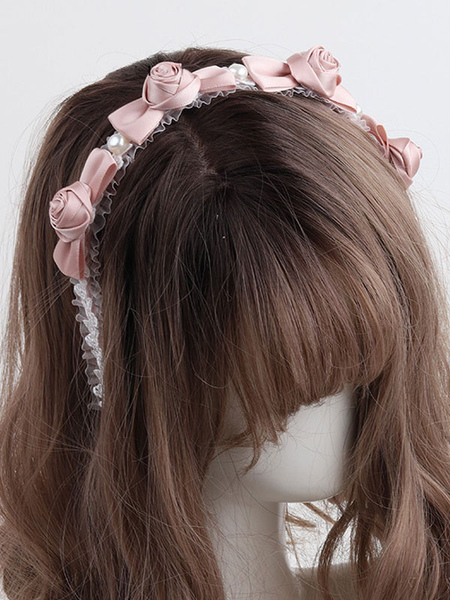 sweet lolita coiffe rose polyester fibre rose perles dentelle rose motif dentelle chapeaux lolita accessoires de cheveux