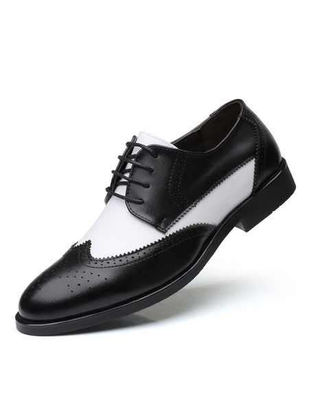 Milanoo Men's Two Tone Wingtip Oxfords Dress Shoes in Black
