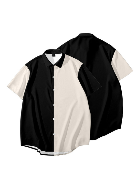 Milanoo Casual Shirt For Men Turndown Collar Formal Open Front Stripes Coffee Brown Men's Shirts
