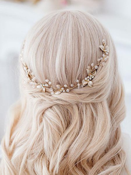 Image of Accessorio per copricapo da sposa Accessori per capelli biondo chiaro perla in metallo per la sposa