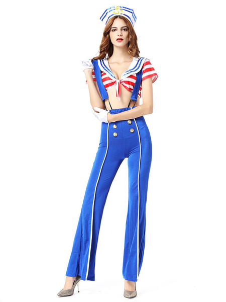 Milanoo Halloween Costume For Adult Blue Sailors Polyester Holiday Costume Set