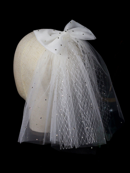 Milanoo Wedding Veils Three-Tier Bows Tulle Cut Edge Classic bridal veil