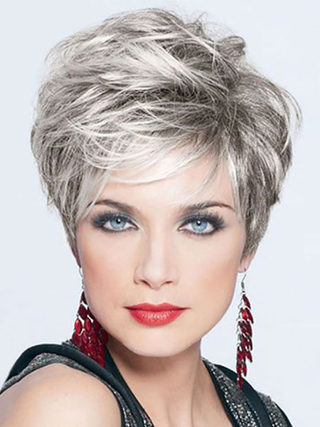 Image of Parrucche per capelli umani da donna Parrucche diritte medie a strati bianchi