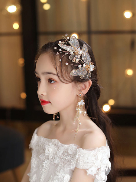 Milanoo Flower Girl Headpieces Blond Accessory Beaded hair accessories for kids